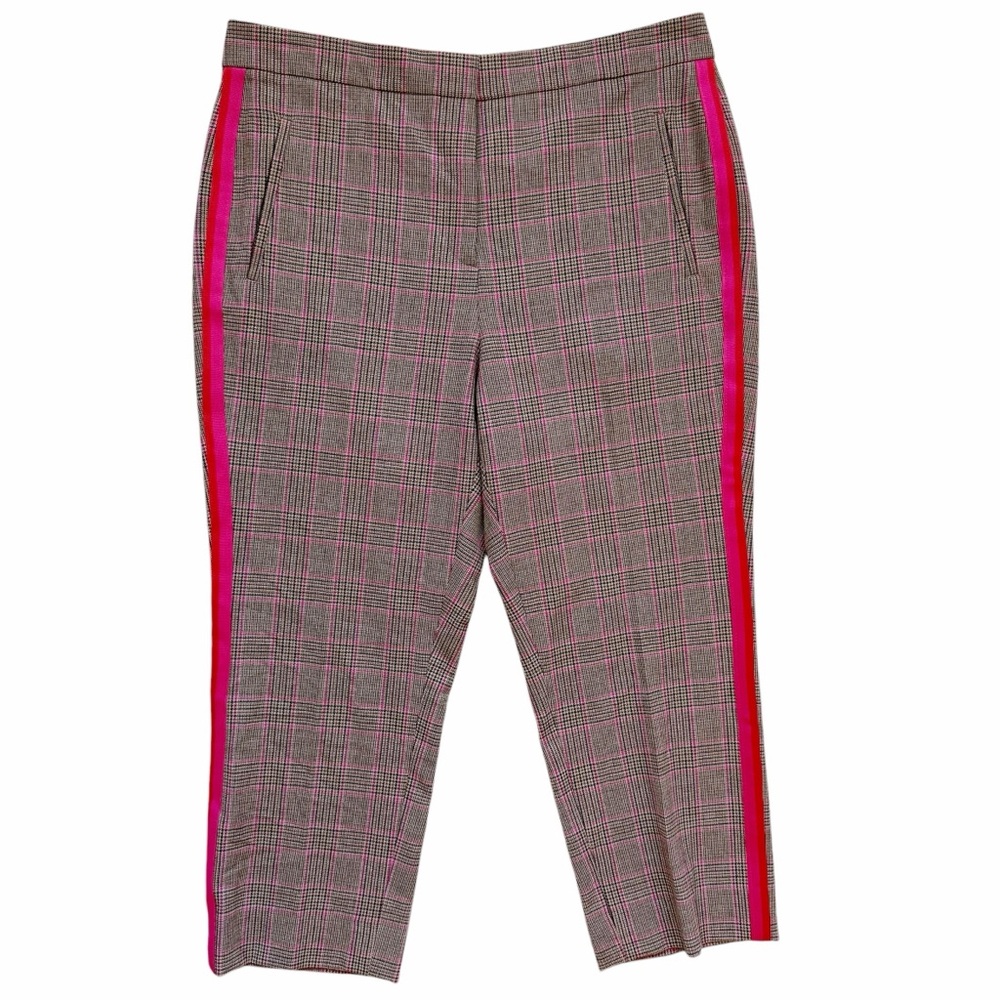 ME+EM Gray Plaid Trousers with Pink Stripes